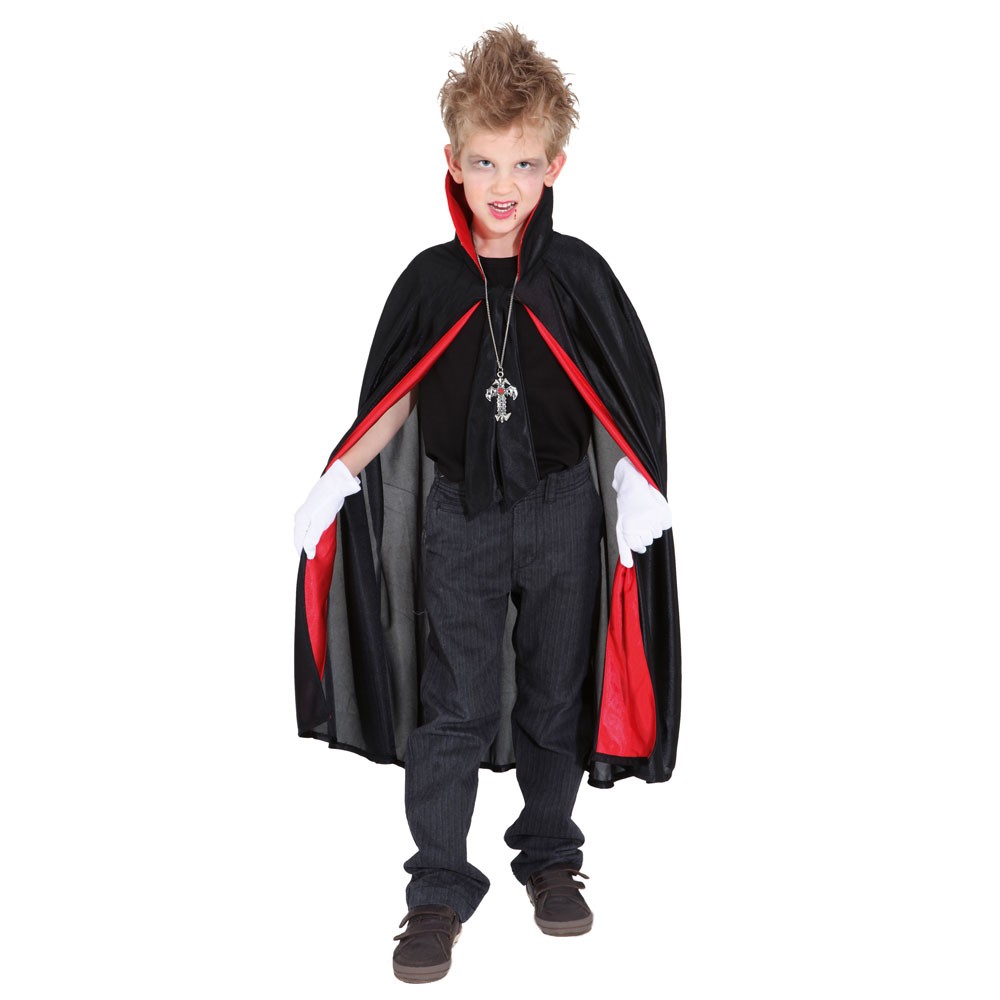 Vampir Umhang für Kinder, Schwarz-rotes Dracula Cape für Kinder